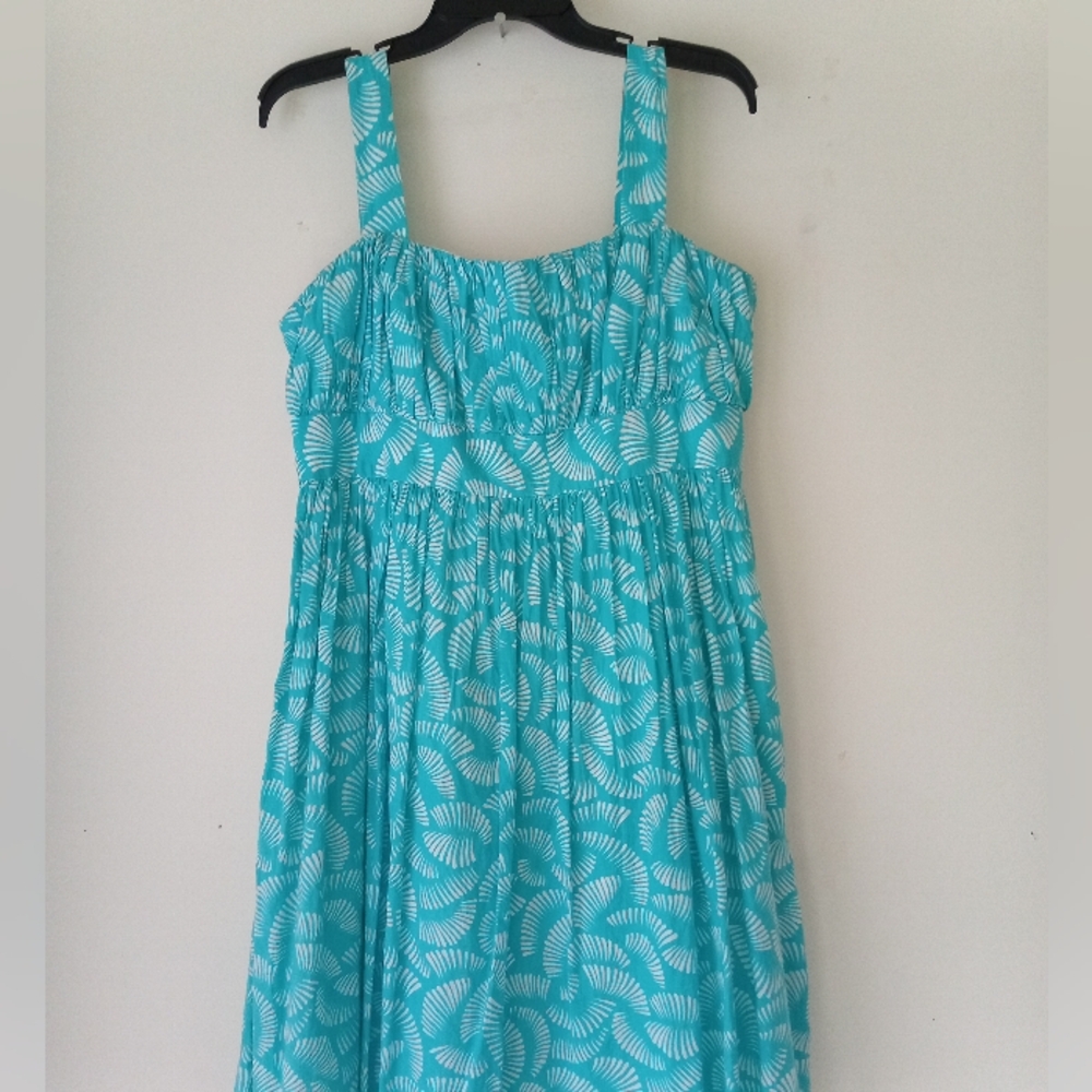New York and Company Blue White Floral Dress Women's 14 Cotton Cottage Office‎